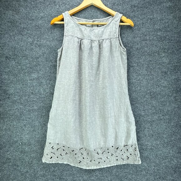 Artisan NY Dress Womens Small Gray Linen Sleeveless Lagenlook Eyelet Boho Casual - Picture 1 of 14
